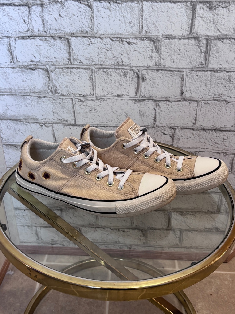 Converse Women's Low-Top Canvas Sneakers in Beige and White